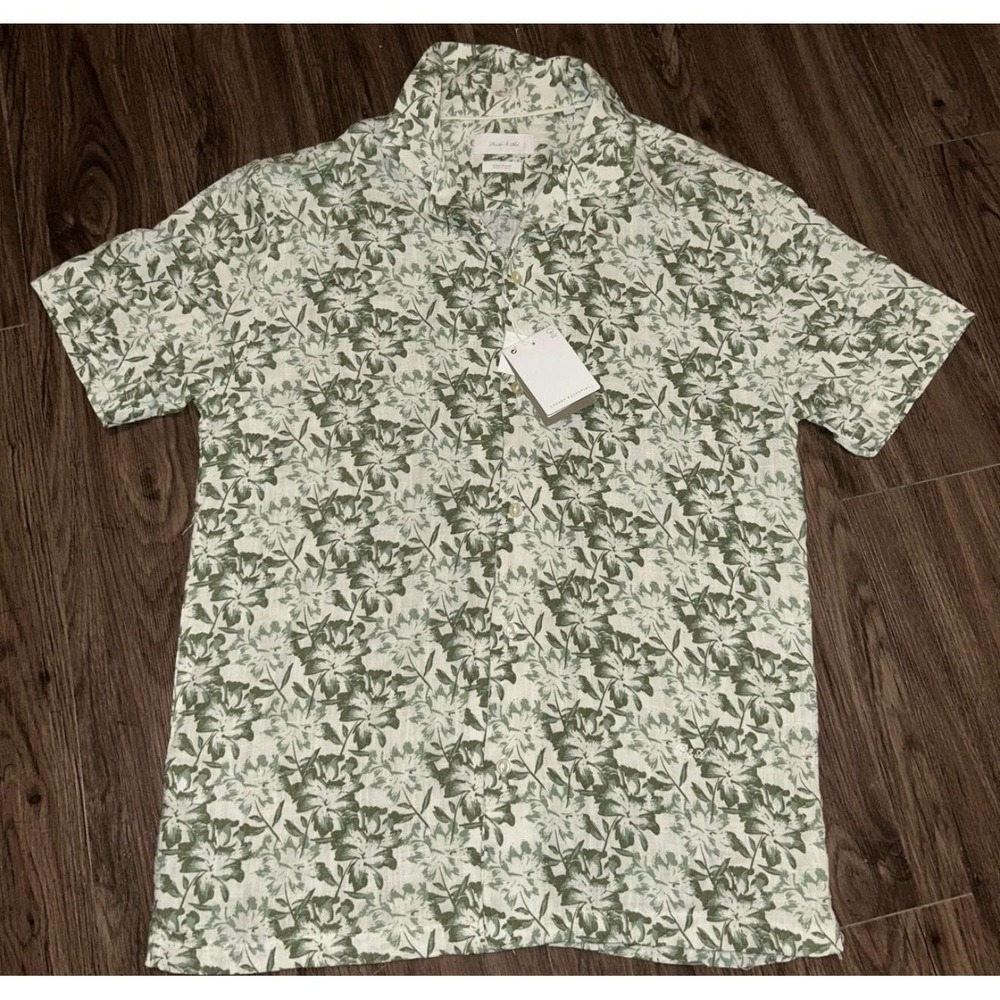 Porter & Ash Shirt Mens S Green Floral Rayon Linen Short Sleeve Button Up Casual